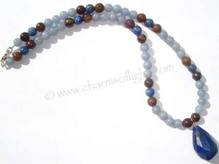 Angelite, Tiger Iron & Lapis Lazuli Necklace